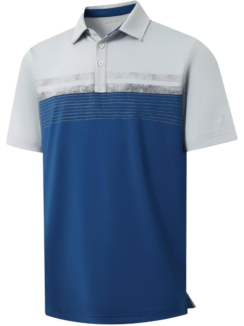 Men A- Blue Dry Fit Polo Shirt Color Block Chest Print Moisture Wick